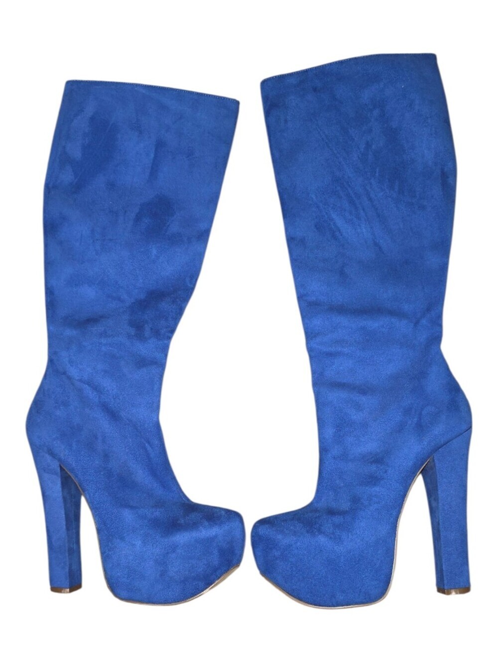 Browns Shoes Vibrant Royal Blue Suede Platform Knee High Boots Block Heel 7M